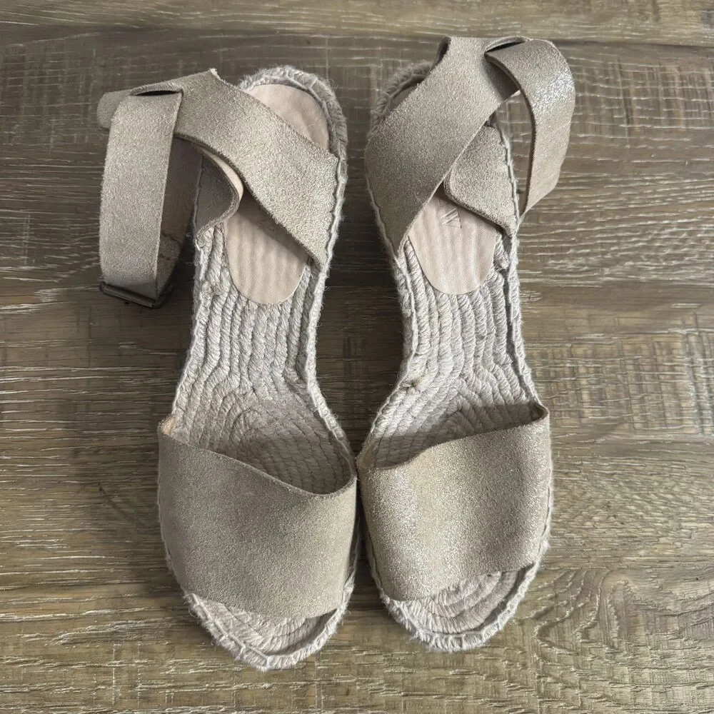 J Crew Corsica Espadrille wedge sandals gold leather size 9